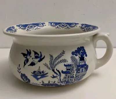 Buy Vintage Blue & White Willow Pattern Small Chamber Pot Planter  • 32£