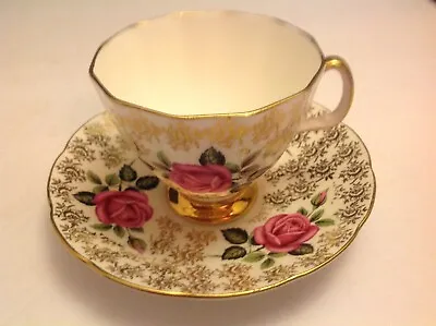 Buy Royal Adderley Bone China Cup & Saucer Floral Gold Lace Chintz Pink Roses • 10.46£