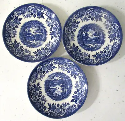 Buy Vintage Broadhurst Staffordshire Blue And White  An English Scene  Three Saucers • 7.50£