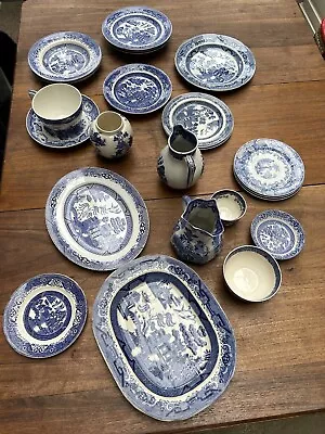 Buy Willow Pattern/ Spode/ Blue And White Harlequin Set  Joblot Antique China • 120£