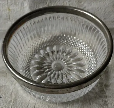 Buy Vintage Pressed Glass Fruit Sugar/sweet Bowl With Silver Metal Rim • 7.90£