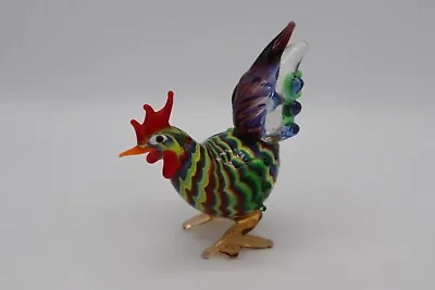 Buy Hand Blown Art Glass Rooster Figurine Multi Color~beautiful. • 19.12£
