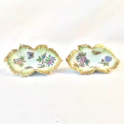 Buy Herend Queen Victoria Gren Set 2 Leaf Shape Candy Pin Nut Dishes#7724 Floral Vtg • 94.86£