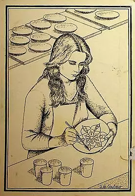 Buy Vintage Postcard Artist Decorating Plate Sarah Le Couteur Guernsey Pottery Maiol • 6.95£