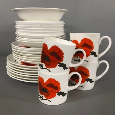 Buy Susie Cooper Wedgwood Corn Poppy 29 Piece Set Plates Cups Bowls Vintage -CP  • 10.50£
