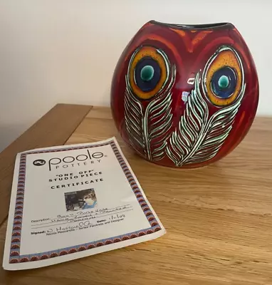 Buy Poole Pottery Small Purse Vase One Off Piece-peacock-nicola Massarella • 36£