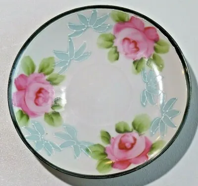 Buy Vintage Nippon Saucer Plate Hand Painted Rose Design Dark Blue Edge  • 9.60£