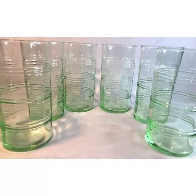 Buy Martha Stewart Depression Glass Banded Ring Green Glasses Tumblers 6  Set Of 6 • 61.30£