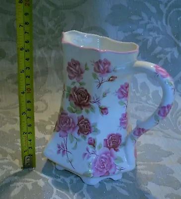 Buy 7  Tall Pink Roses Fenton English Bone China Jug Vase Water Porcelain • 29.95£