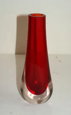 Buy Mid Century Modern Whitefriars Teadrop Red Sommerso Glass Vase • 37£