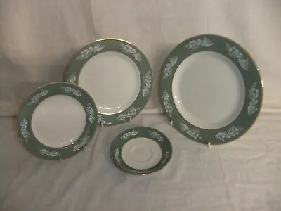 Buy C4 Lord Nelson Pottery Tableware - Plates Lichen Green & White, Gilded Edge 5D7B • 3.93£