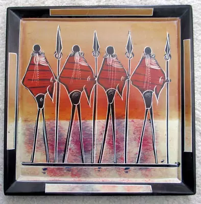 Buy Beautiful Vintage Ceramic Square Plate East African Massai Scene • 25£