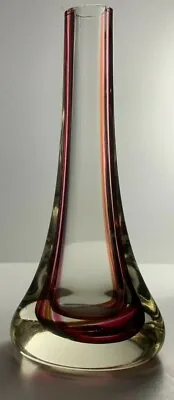 Buy Vintage Caithness Art Glass Bud Vase Clear Brown & Pink Swirl Oban Pattern Bone • 7.99£