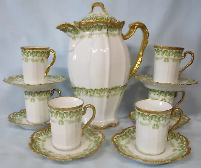 Buy Blackeman & Henderson Limoges Hand Painted Chocolate Pot With 6 Cups & Saucers • 569.13£