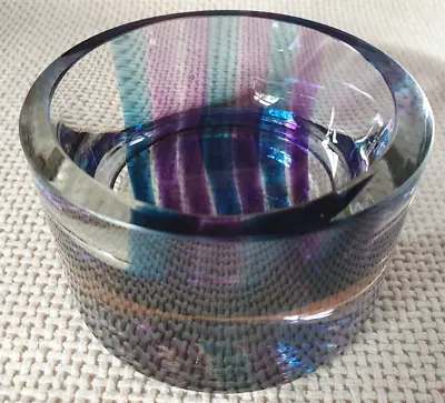 Buy Cobalt Blue & Purple Stripe Heavy Art Glass Candle, Trinket Holder Or Ashtray • 7.50£