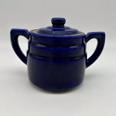 Buy Zanesville Stoneware Pottery Two Handled Vase Pot Arts & Crafts Blue With Lid • 15.42£