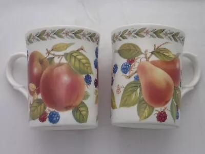 Buy 2 Fine Bone China Mugs Fruit Apple Pear Botanic Staffordshire England Tea Cups • 9.95£