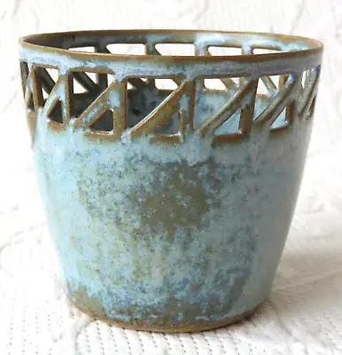Buy Studio / Art Pottery - Small Salt Glazed Vase / Planter With Pierced Rim • 7.99£