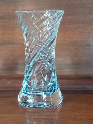 Buy Small Clear Glass Vase With Blue Swirl Design • 2.99£