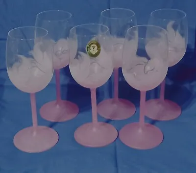 Buy 6 Bohemia Pink ,White Frosted &Clear Wine Glasses • 22.99£