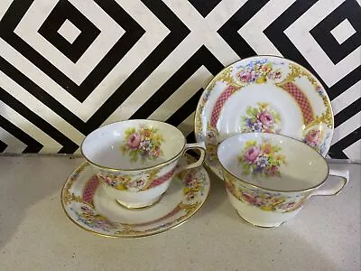 Buy Two Pretty Sutherland China Strathmore Cups & Saucers • 19.99£