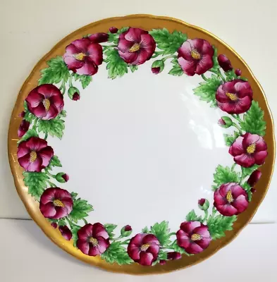Buy Hand Painted Tuscan English Bone China Cabinet Plate Dark Pink Florals W GOLD • 21.23£