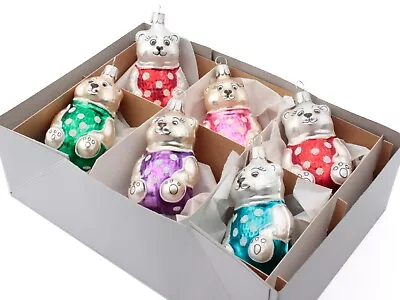 Buy 6 Czech Blown Glass Teddy Bear Christmas Ornaments • 82.99£