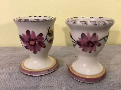 Buy Pair Vintage TINTAGEL Art Pottery Handpainted FLORAL EGG CUPS 1950s • 6£
