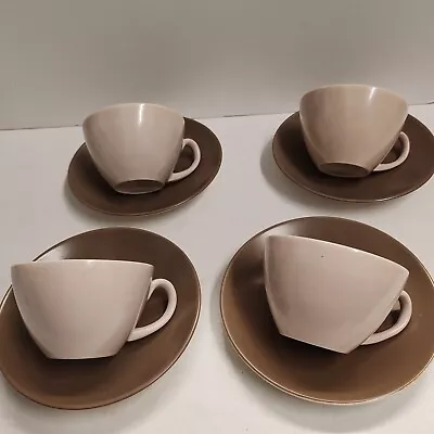 Buy 4 X Poole Twintone Pottery Coffee / Tea Sepia & Mushroom Cups And Saucers  • 25.99£