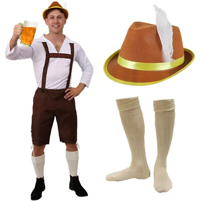 Buy Brown Bavarian Beer Man Lederhosen Costume Oktoberfest Fancy Dress German Outfit • 18.99£