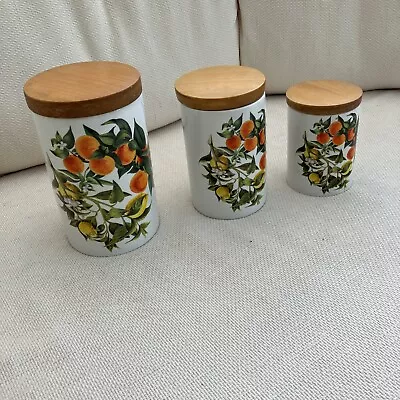 Buy Vintage Portmeirion Oranges And Lemons Storage Jars Canisters Wooden Lids Set 3 • 16.49£