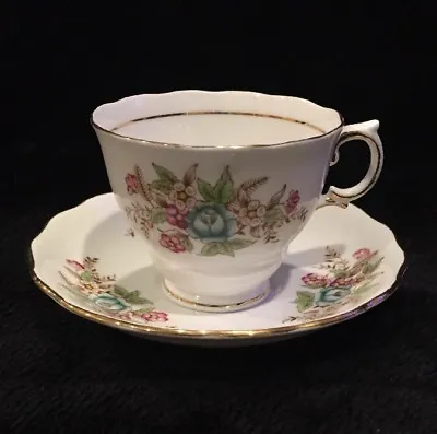 Buy Rare 1940's Colclough Tea Cup & Saucer Set #6635 - Blue Pink Flowers, England • 18.89£