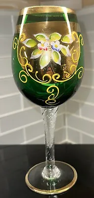 Buy Vintage Emerald Green Double Gilt Rim Handmade Bohemian Glass Goblet • 29.18£