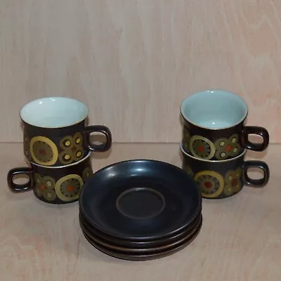 Buy Denby Arabesque Tea Cups Saucers 1970's Retro Stoneware SET OF 4 • 16.50£