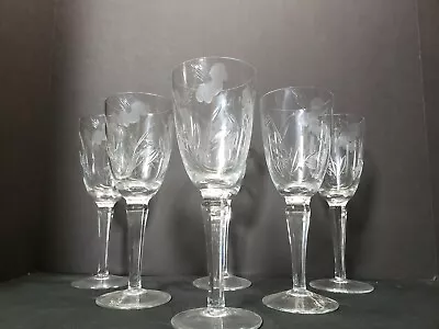 Buy 6 Large Vintage Hand Blown Crystal Water Wine Goblets Wheel Cut Floral Design 9  • 51.23£