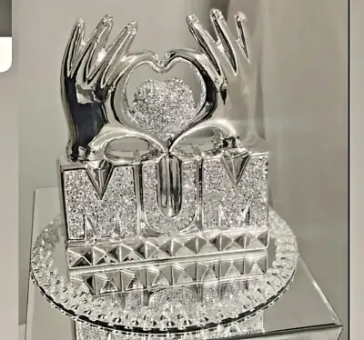 Buy Mothers Day MUM Heart Hand Silver Diamond Crystal Ornament Home Decor Gift Bling • 25.99£