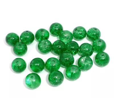 Buy 100 Green Crackle Glass Beads - 8mm - Hole 1.2mm - Jewellery Making Beads J05632 • 3.49£