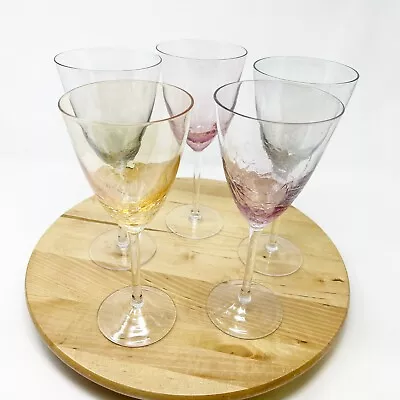Buy 5 Pier 1 Crackle Glass Tulip Shaped Wine Glasses Multicoloured • 64.48£