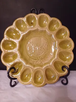 Buy Vintage California Pottery Deviled Egg Plate 1970s Avocado Green S 29 Rooster • 14.23£
