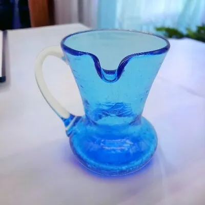 Buy Vintage Small Blue Crackle Glass Pitcher Creamer Bud Vase Pouring Lip 3.75  • 10.77£