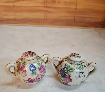 Buy Antique Ceramic Floral Design Salt/Pepper Shakers; Crazed Glass; Japan • 28.34£