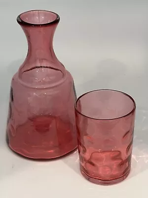 Buy Vintage Cranberry Glass Thumbprint Bedside Tumble Up Carafe And Glass Set • 24.02£