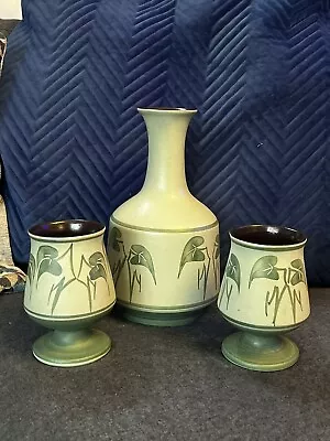 Buy Vintage Studio Pottery Cinque Ports Ivy Decanter & Two Goblet Cups Rare  • 19.99£