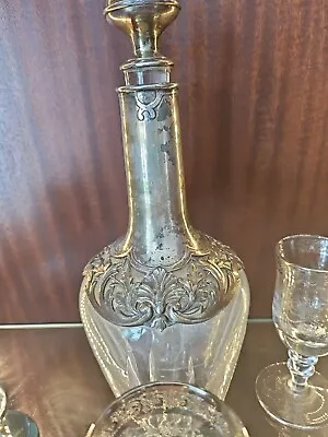 Buy Silver Plate Decanter And Silver Gilt Edged Glasses • 15£