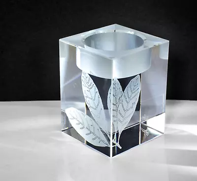 Buy Signed Oleg Cassini Crystal Glass Candle Holder With Leaf Design. Beautiful • 19.99£
