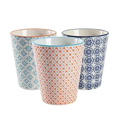 Buy Set Of 6 Hand Printed Porcelain Mugs Tea Coffee Cups No Handles 300ml Multi • 13£