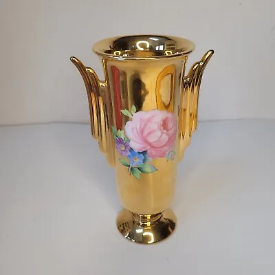 Buy Vintage Noritake China Gold Gilt Vase With Pink Flower Peony Rose • 7.62£