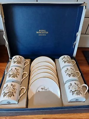Buy Royal Worcester Set Of 6 Coffee Cups & Saucers ~ Rose Flowers Design ~ Boxed • 24.95£