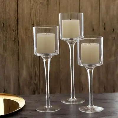 Buy 3pcs Tall Glass Large Candle Holders Centrepiece Tea Light Wedding XMAS Décor • 12.94£