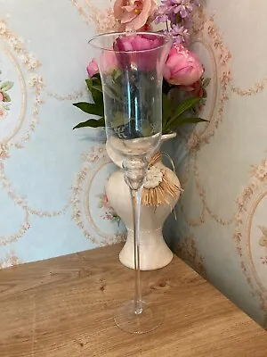 Buy Tall Long Stemmed Clear Etched Glass Candle Holder 44cm (E2) • 18.99£